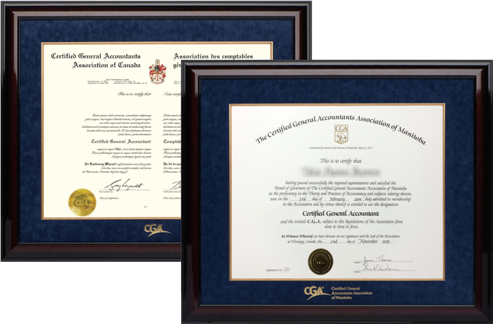Option 3: 2X Glossy Mahogany Finish Wood Frames/ CGA MB and CGA Canada Certificates (TM-BVEL / GF)